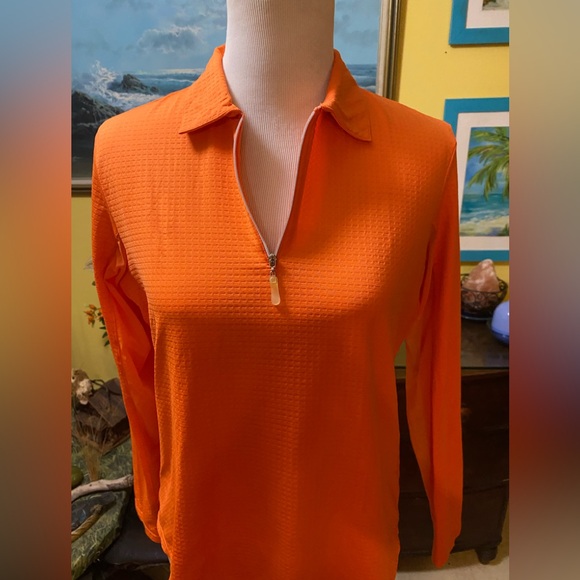 Bette Court Orange 1/4 Zip Nylon Shirt with Mesh Sleeves - Picture 1 of 9